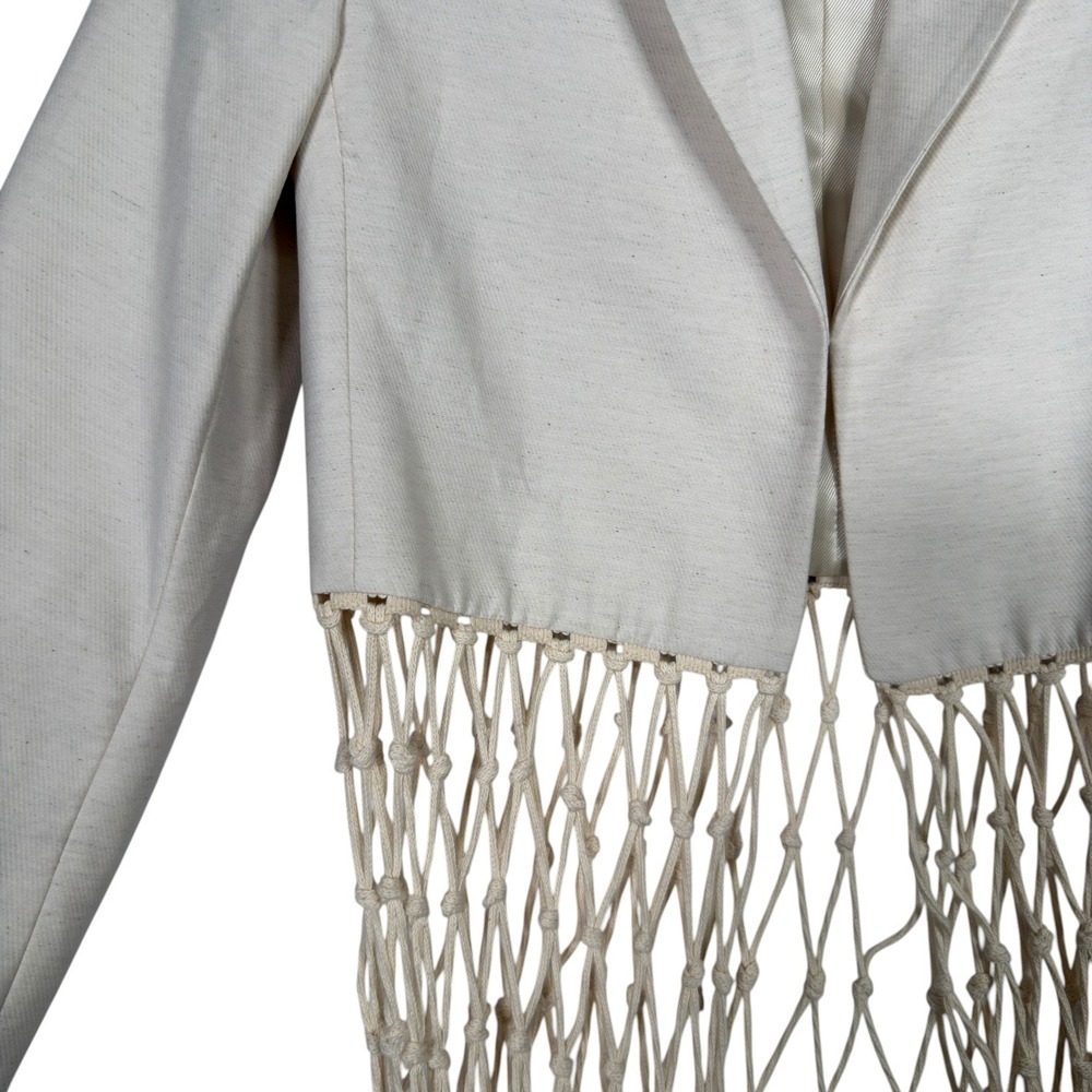ZARA Women XS Ecru Cream Cropped Macrame Fringe Blazer Jacket - Picture 5 of 10